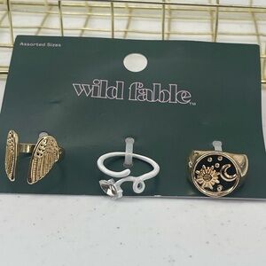 Wild Fable NWT 3 piece ring set wings moon stars gold tone rings